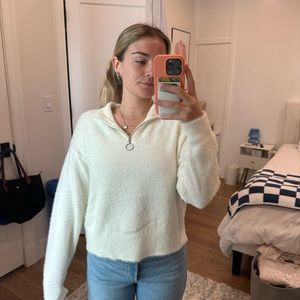 White fuzzy sweater